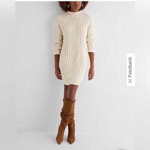 Cable knit mock neck long sleeve mini sweater dress